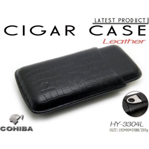 Cigar Case / Cigar Humidor Travel With Cigar Cutter Pouch - Leather 3 Colors (Brown) HY-3304L