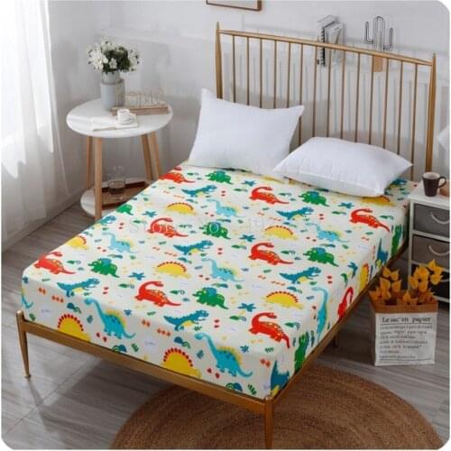 Kids 1 Pcs of Cotton Dinosaur Fitted Sheet Cartoon Printing Fitted Sheet With Elastic Band Sheet With Elastic Single Double Bed