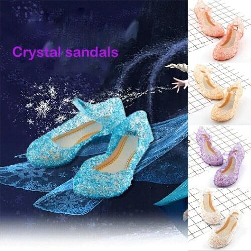 2021 Girls Kids Summer Crystal Sandals Frozen Princess Jelly High-Heeled Shoes Princess Frozen Elsa Cosplay Party Dance Shoes