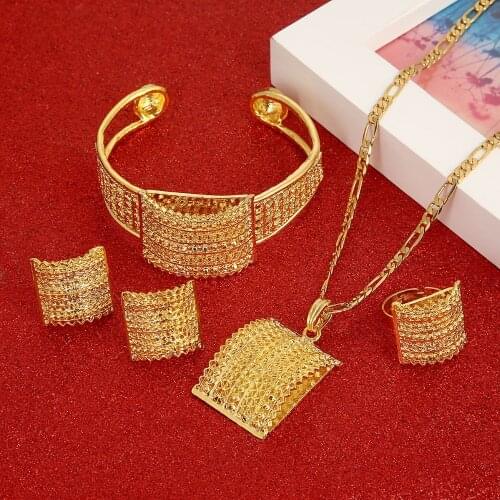 Ethiopian Jewelry Set Bride Wedding Pendant Necklace Bangle Earring Ring African Eritrea Habesha Sets