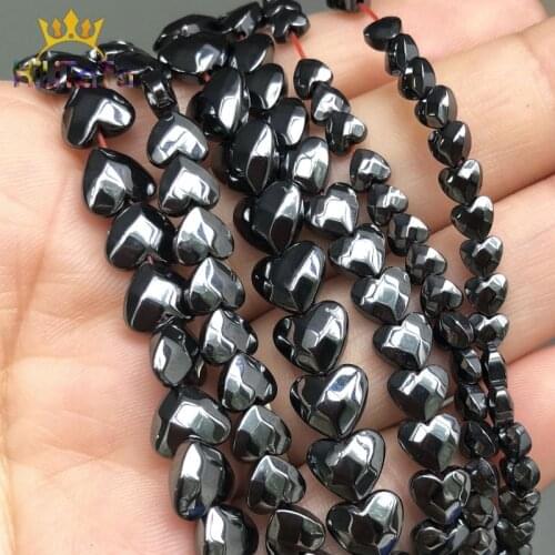 Faceted Natural Black Hematite Stone Beads Love Heart Shape Loose Beads For Jewelry Making DIY Bracelet 15'' 4*4mm/6*6mm/8*7mm