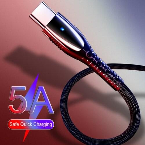 5A Supercharge USB Type C Cable for Huawei Mate 30 Pro P30 Samsung USB C Quick Charge 4.0 3.0 Fast Charging Cable LED USB-C Wire