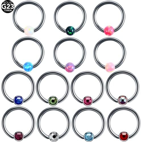 16G Titanium Opal Captive Bead Ring Horseshoe Circular Piercings Sexy BCR Lip Nose Ear Tragus Septum Rings Body Piercing Jewelry
