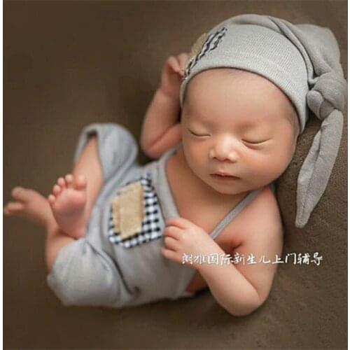 Cute Baby Clothing Set Birthday Gift for Boys Handmade Neborn Hat Bonnet Baby Jumpsuits and Hat Infant Overalls Photography Prop