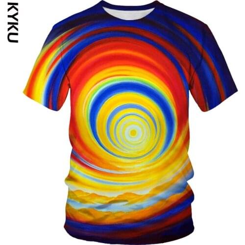 KYKU Colorful 3d Vortex T shirt Fashion Cool Pattern Short Sleeve Round Neck Hip Hop Streetwear Unisex Funny Drawing Art T shirt