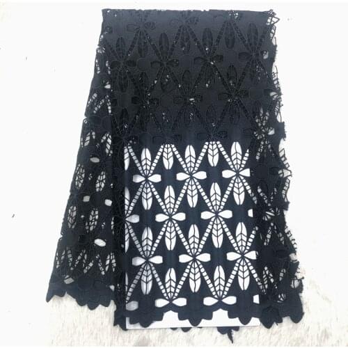 New Style Africa Lace Fabric 2021 High Quality Lace Water Soluble Embroidered Fashion Soft Black Lace Fabric 5 Yards