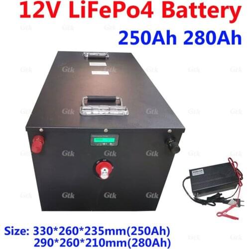 Lithium LiFepo4 12V 250Ah 280Ah battery with 100A BMS for 3600W 1200W motorhome electric mountainboards solar energy+20A charger