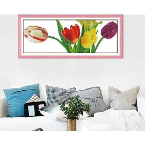Small tulip Counted DMC DIY Cross Stitch kits , flowers Embroidery Handwork Needlework Set, Home Decoration Send Accessory Tools
