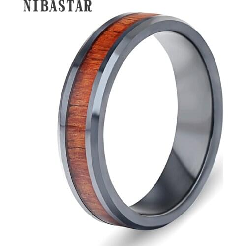 6mm wide Black Ceramic rings For mens jewelry Retro wood grain ring Wedding Band Dropshipping