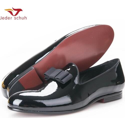 Men Loafers Patent Leather Loafers With Black Gros-Grain Trims And Bow On Top Party Shoes