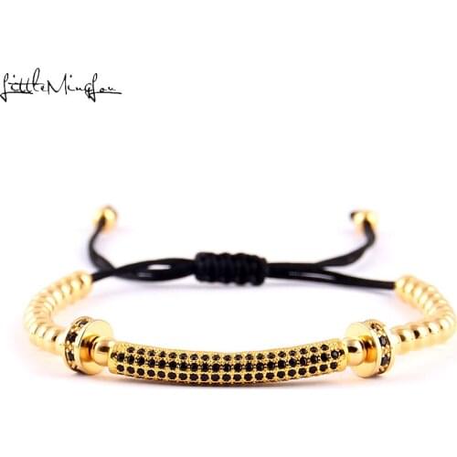 Little MingLou 4mm copper bead men bracelet Luxury pave CZ Long Tubes & Rims charm Macrame bracelets & bangles for women jewelry