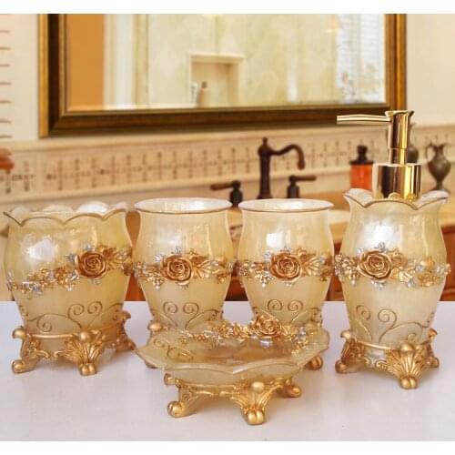 European-style 5pcs Bathroom Supplies Set Gifts Creative Resin Washing Set Toothbrush Holder Soap Dispenser Soap Dish