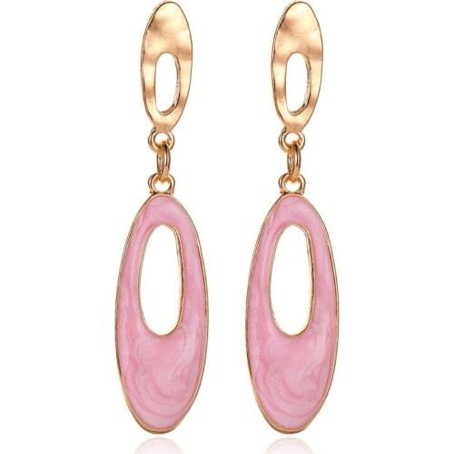 2020 New Fashion Oval Dangle Earrings for Women Statement Elegant Pink Hollow Drop Earrings Luxury Wedding Jewelry Party Gift