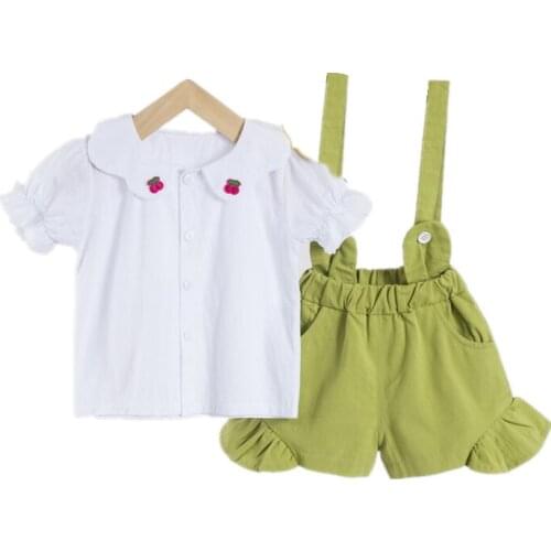 New Summer Baby Girls Clothes Suits Children Cotton Solid Shirt Overalls 2Pcs/sets Toddler Casual Costume Infant Kids Tracksuits
