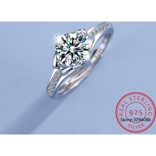 Solid 925 Sterling Silver Simple Round Clear CZ Finger Ring anillos For Women & Girls Cassic Wedding Statement Fine Jewelry Gift