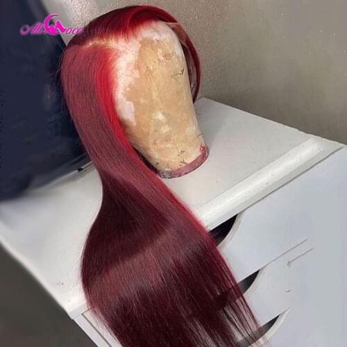 Alicoco Highlight Red Colored Human Hair Lace Front Wig Straight Transparent Lace Front Human Hair Wigs Red Color Human Wigs