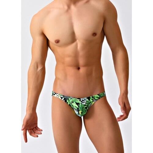 SD444 green floral men swim briefs bikinis sexy low waist swimwear men swimming pool party swimsuits swim bikinis small size