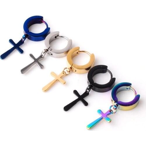 Unisex Fashion Personality Punk Stainless Steel Cross Pendant Cartilage Drop Dangle Earrings Jewelry