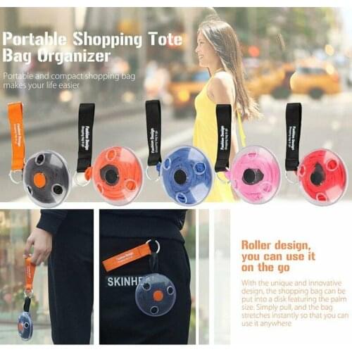Portable Tote In Pouch Reusable Folding Eco Shopper Shopping Shoudler Bags Organizer with Carabiner Bag
