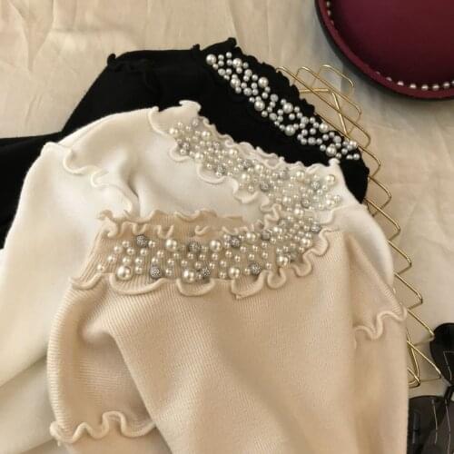 Beading collar ruffles sweater women autumn women long sleeve pull femme pullover