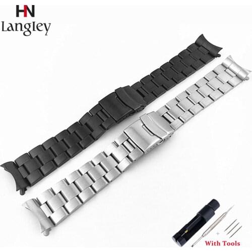 20mm 22mm Stainless Steel Metal Watch Band Curved end Premium Solid Watch Bracelet Straps Men Women Black/Silver WristBands