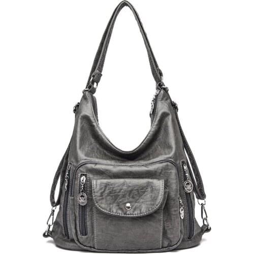 Restore ancient ways womens backpack multi-functional PU leather womens single shoulder bag inclined shoulder bag handbag gray