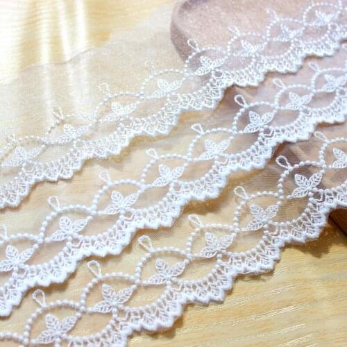 Mesh Lace Trim 10 Yard Ivory Apricot Gauze Tulle Cotton Embroidery Ribbon Edge Dress Clothes Fabric 8cm 3.15"Wide M4F332