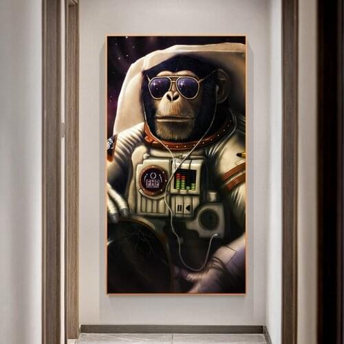 Modern Pop Art Spoof Astronaut Prints Orangutan Astronaut Canvas Painting Interior Decoration Wall Painting(No Frame)