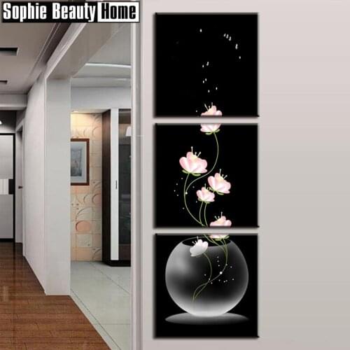 Triple 5D Diamond Painting Cross Stitch Flowers Lotus Diy Full Diamond Painting Diamond Embroidery Needlework Mosaic Gift 194056