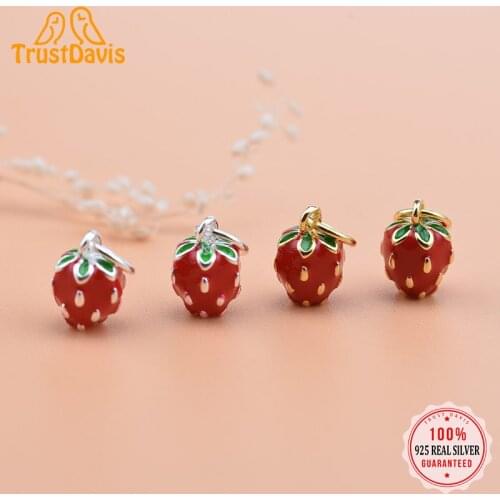 TrustDavis Real 925 Sterling Silver Personality Fashion Sweet Strawberry Charm Pendant Handmade DIY Accessories Jewelry HY013