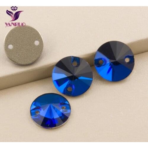 YANRUO Capri Blue Rivoli 3200 Sew on Rhinestone All Sizes Flatback Rhinestone Sewing Crystal Stones Decoration For Wedding Dress