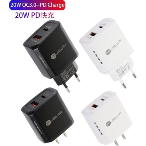 PD 20W QC3.0 Dual Port Mobile Phone Charger Fast Charging Charger For iPhone12 11 Pro XR XS Max 6 7 8 iPad Huawei Xiaomi Samsung