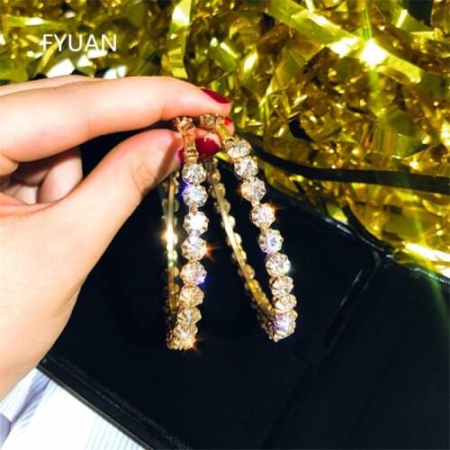 FYUAN Fashion Jewelry Round Hoop Earrings Shiny Oversize Gold Crystal Earrings for Women Statement Earrings Party Gifts