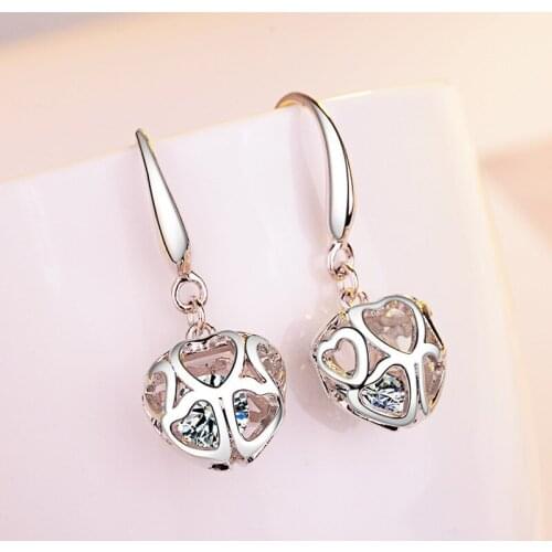 Womens Fashion Lovely Hollow Heart Drop Earrings Simple Flower Ball Shiny Zircon Charming Dangle Earring Piercing Jewelry Gifts