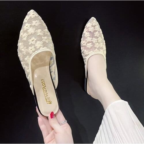 Baotou half slippers female 2021 new outer wear ins tide sandals all-match net yarn half support womens shoes Muller slippers