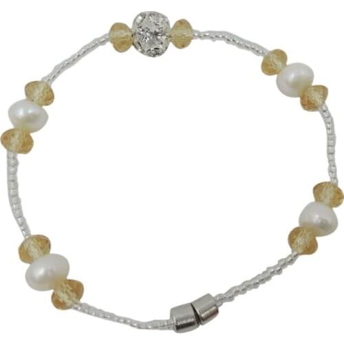 100% nature freshwater pearl bracelet with crystal beads