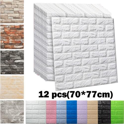 12pc Foam 3D Wall Stickers Self Adhesive Wallpaper Home Decor Living Room Bedroom Decoration Bathroom Waterproof Soft Wall Panel
