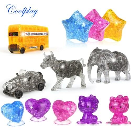 DIY 3D Puzzle Car Double Decker Bus Elephant Crystal Assembly Puzzle DIY Jigsaw Home Decoration Birthday Gift Toys For Kids