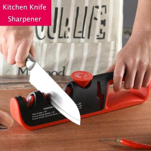 4 in 1 Sharpener Knife Scissors Sharpening Stone Red Anti-skip Kitchen Multifunction Grinder knives Whetstone Cooking Tools
