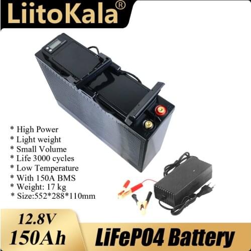 12V 150Ah 180Ah Lifepo4 battery Lithium iron phosphate BMS 4S 12.8V for Solar energy storage Caravan + 14.6V 10A Charger