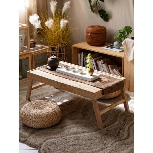White Wax Wood Folding Tea Table Zen Small Tea Table Japanese Tatami Floor Table Home Bay Window Low Table