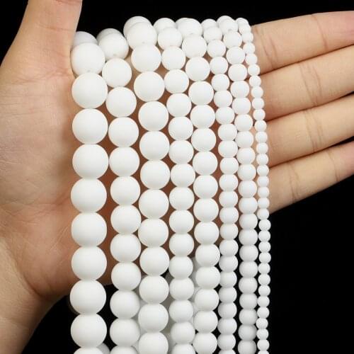 Natural Stone Beads White Axle Round Loose Beads for Jewelry Making Needlework Bracelet DIY 4-12 MM