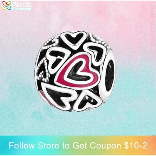 Smuxin S925 Sterling Silver Beads Openwork Freehand Heart Charm fit Original Pandora Bracelets for Women Jewelry Making