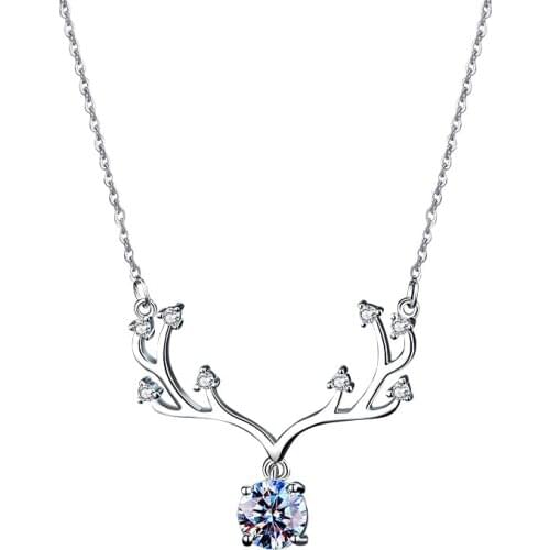 6051 There Are You All the Way Moissan Diamond Necklace Fashion Sterling Silver Antler Pendant Clavicle Chain