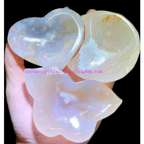 Natural Crystal Quartz Bowl Carved Flower Agate Heart Moon Butterfly Stone Dish Home Decor Healing Guardian Pink Ornament Gifts