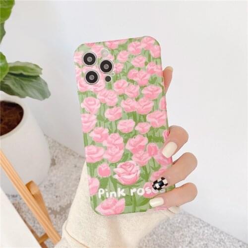 Retro Sweet rose garden plant romantic painting Phone Case For iPhone 11 12 Pro Max Xs Max XR Xs 7 8 Plus 7Plus case Cute Cover