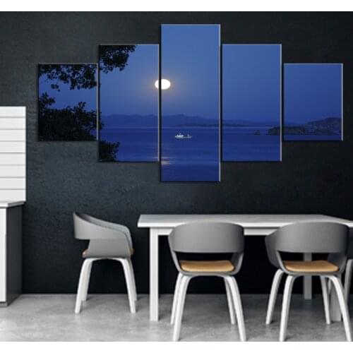 5 Piece Decorative Painting Poster New Fashion Office Home Mural Sea surface at night Art Scenery Painting Fanxin Wholesale