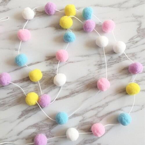 2M DIY Macaron Color Hair Ball Decor Banner Baby Room Decoration Banner Bedding Bumpers Party Flags Kids Girls Room Decor