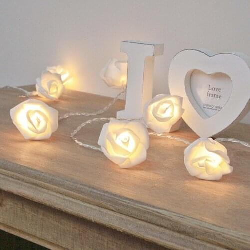 PE Beige Rose Decorative LED String Light Handmade Floral Wedding Bedroom Wall Hanging Lights Chirstmas Birthday Party Decor