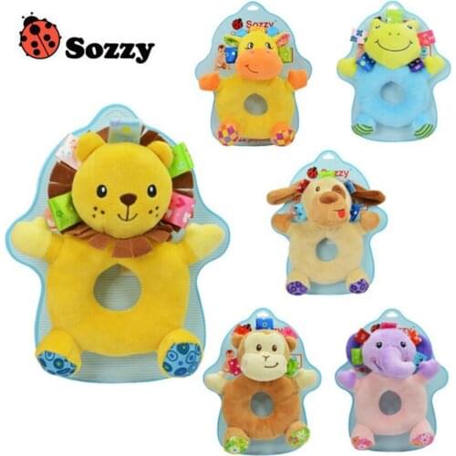 Baby Hand Bell Rattle Hand Grasp Toy Lion Elephant Newborn Soft Plush Infant Early Educational Hand Training Rattles Crib toys